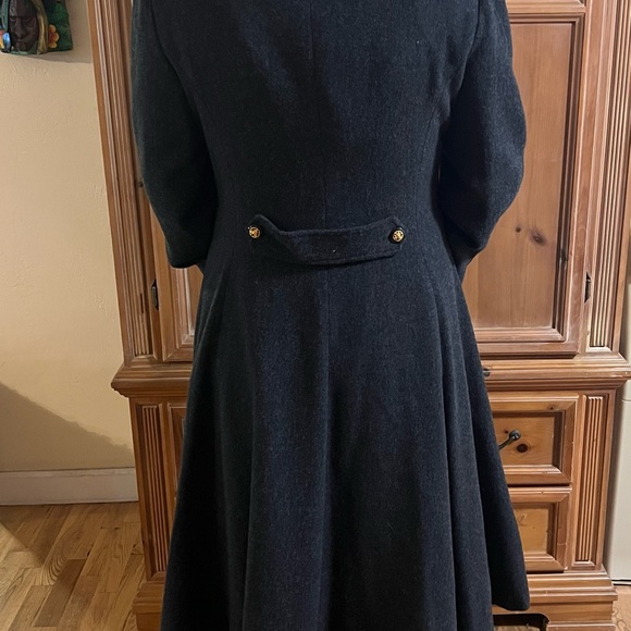 Wool dark grey coat with pockets and gold buttons. - Picture 5 of 9